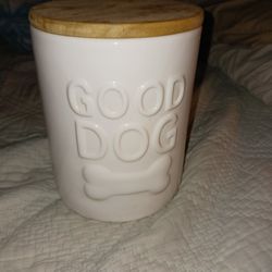 NEW MED SZ CERAMIC WOOD TOP DOG TREATS  CONTAINER 5 FINAL PRICE LOOK MY POST TONS ITEM
