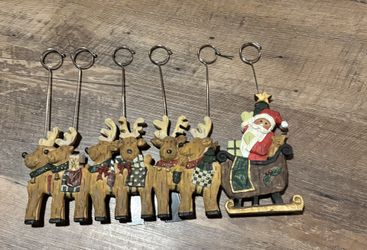 Vintage Two's Company Resin Santa Sleigh & Reindeer 6 Photo Card Holder