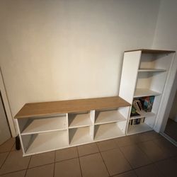 White Natural Bookcase TV Stand