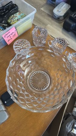 Crystal Glass Punch Bowl Set with Cups