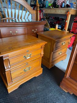 2 Antique Vintage Solid Oak Nightstand