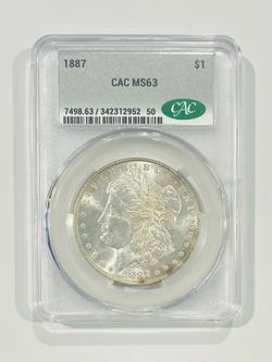 1887 Morgan Silver Dollar CAC MS63 Tone Spots
