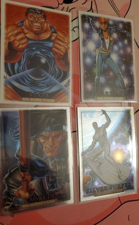 Marvel Masterpieces '92 Platinum Trading Cards, Leather, Canvas And Base Holo