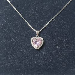 Pink & White Sapphire Heart Necklace
