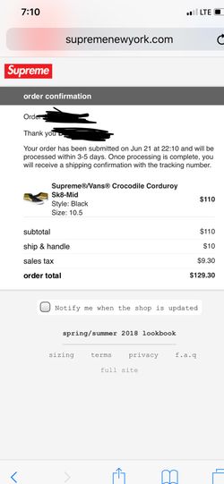 Vans x supreme size 10.5 sold out