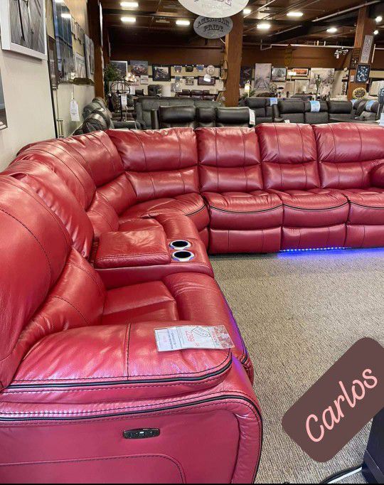 $49 Down Payment Red Reclining Sectional Sofa  Pecos