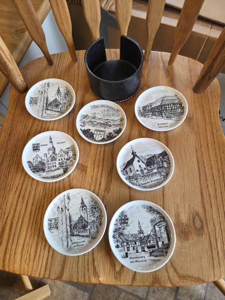 Set Of 7 Vintage German Ceramic Porcelain Tea Cup Mug Coasters