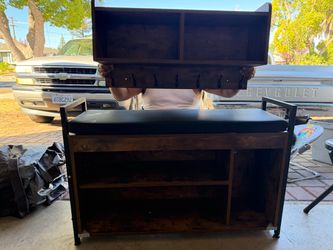 Entryway bench, shoe rack and coat rack