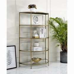 ANTIQUE BRASS GLASS SHELVING BOOKCASE DISPLAY CABINET