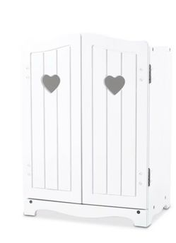 Melissa & Doug Mine to Love Wooden Play Armoire Closet for Dolls, Stuffed Animals - White