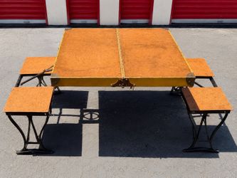 Vintage Folding Picnic Table with 4 Built-In Seats & Carry Case Portable Camping Table
