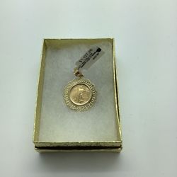 14kt Round Pendant With Liberty Coin 