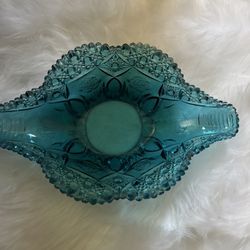 Antique EAPG Daisy and Button Heavy Turquoise Glass Bowl -Collectible Glass | Scalloped Edges 