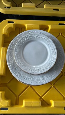 White Ceramic Plates with Embossed Border set of 4