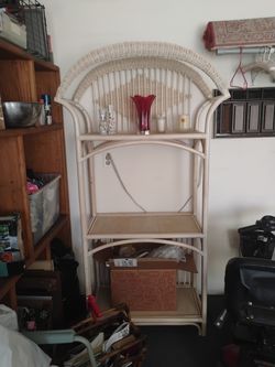 Vintage boho wicker and rattan etegere