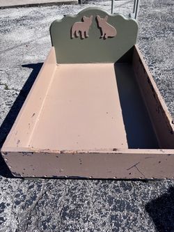 Adorable handmade wood sturdy dog bed frame. Large breed. Need loves but sturdy and heavy.