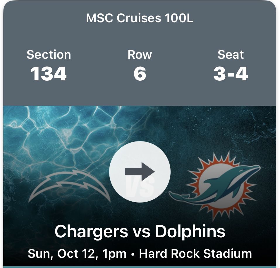 Dolphins Vs Chargers 2 Tickets