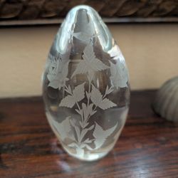 Floral Etched Egg Paperweight, Artist Signed