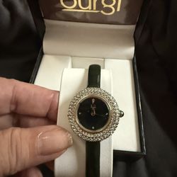 Authentic Elegant Women’s Burgi Dainty Crystal And Diamond Leather Strap Watch
