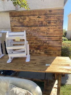 Wood Backdrop And Wood Table