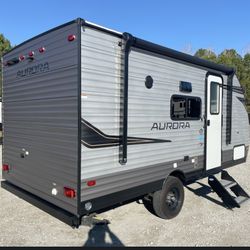 NEW NEVER 2024 Forest River RV Aurora Light. New Never Used. Sleeps 5. With Added Extra Like TV, Carpet And Mattress Topper With Cover.