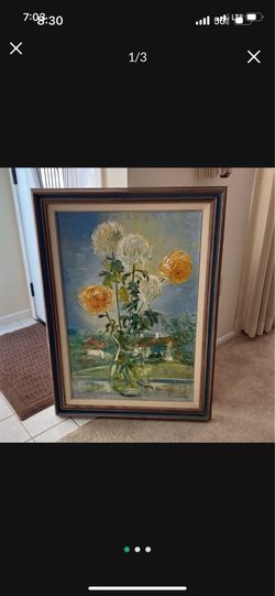 Vintage Floral Oil Painting By R. Kirkpatrick