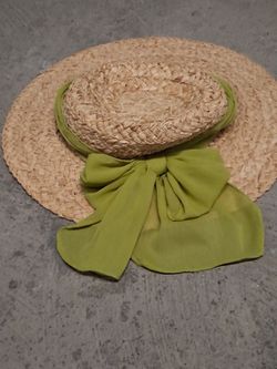 Wide Brim Straw Sun Hat with Green Bow