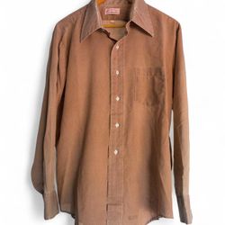 70s brown & tan checkered button up shirt
