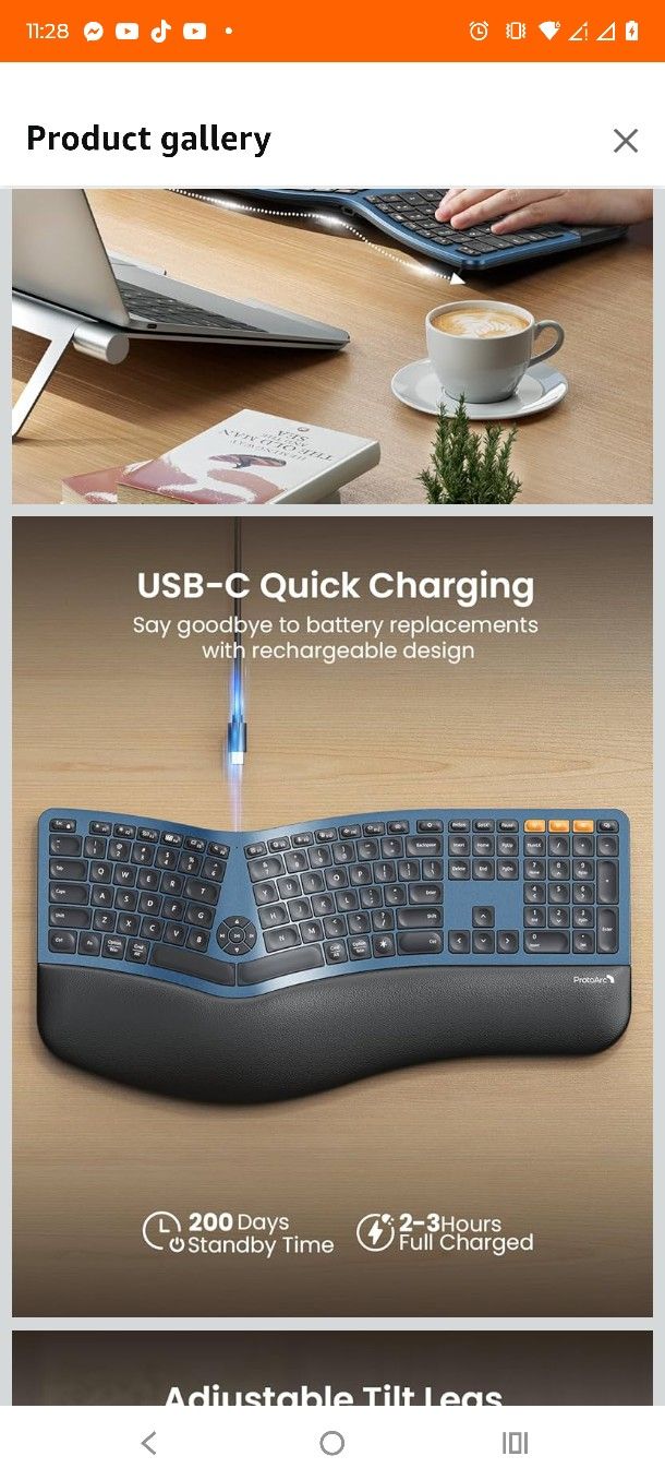protoarc backlit bluetooth ergonomic keyboard, EKM01 plus full size wireless split keyboard with dual bluetooth and usb, cushion wrist rest, recharge