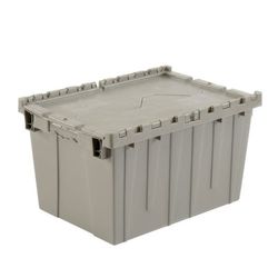 Gray Shipping Storage Tote with Attached Lid, Storage Box