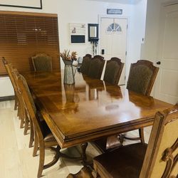 Solid Wood Extendable Dining Set - Table & 10 Chairs