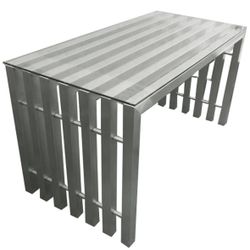 Modern slatted metal and glass console /desk