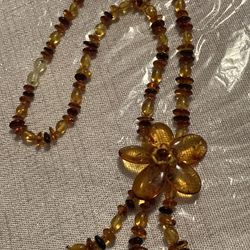 Baltic Amber Two Colored Flower Necklace 