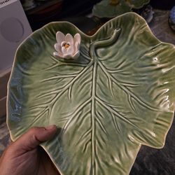 Vintage large serving platter with lotus flower made in portugal