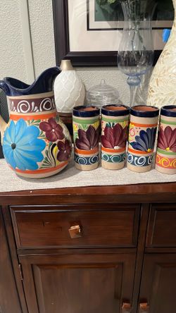 Beautiful Mexican Jar Set 4 Glasses