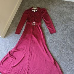 Modelyn Women's Solid Color Puff Sleeve Arabian Modest Long Sleeve Dress