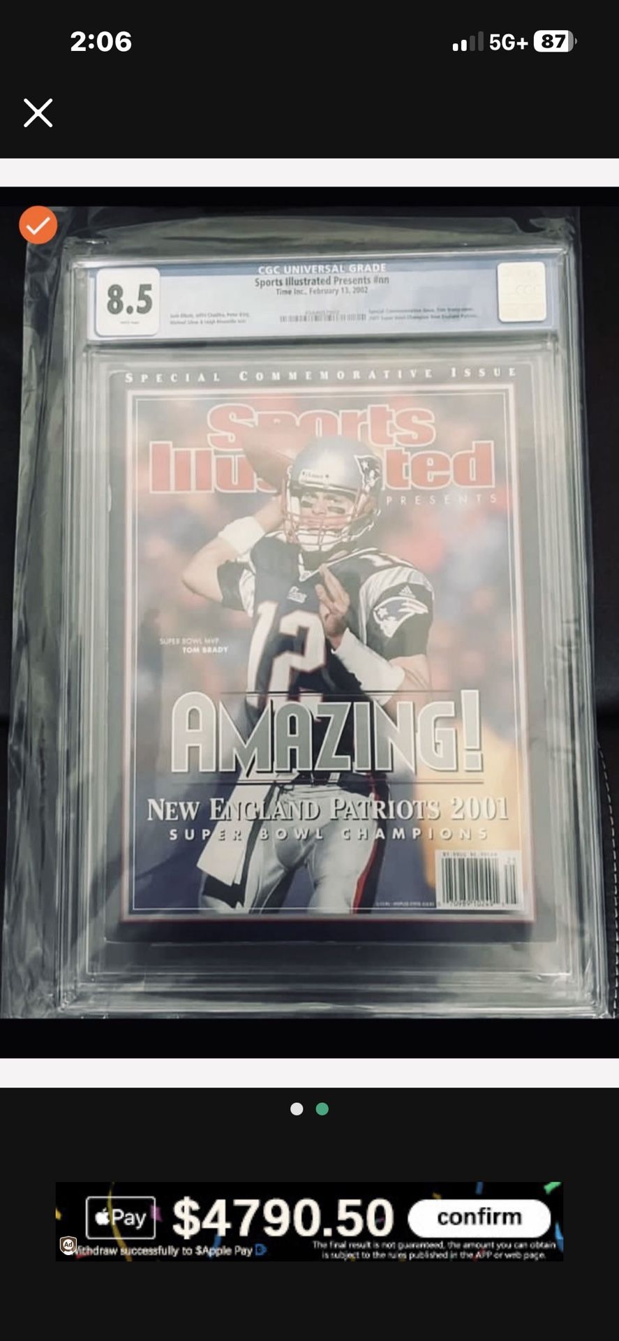 8.5 Graded Tom Brady Sports Illustrated Magazine