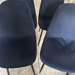 4 Dark Blue Velvet Chairs 