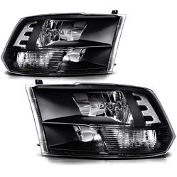 Headlight Assembly for 2009 2010 2011 2012 2013 2014 2015 2016 2017 2018 Dodge  Ram 1 3500 Quad Headlamp Assembly, Black Housing Clear Corner