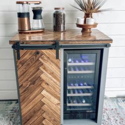 Custom built Wine Rack Cabinet Sideboard Buffet Coffee Hutch Hand Built Hutch Farmhouse farm house Carpenter Floating shelf faux Beam 