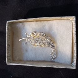 Crystal Rhinestone Feather Brooch Pin