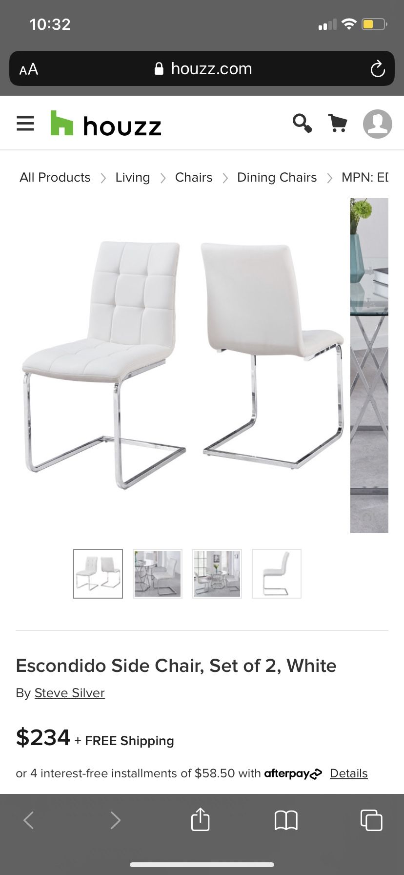 4 White Leather dining room chairs in great condition