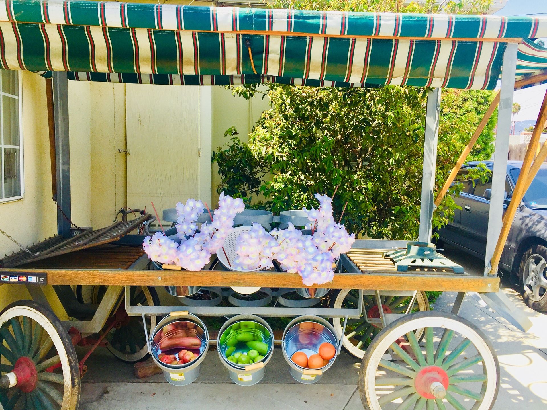 Vintage working buggy vendor cart fruit coffee stand flower retail mobile