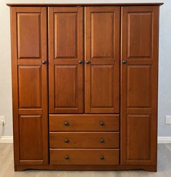 Large Solid Wood Wardrobe Armoire with Drawers