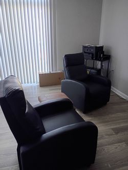 Black Upholstered Recliner Chairs Set of 2