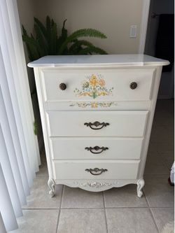 Dresser - White, Wooden, 5-Drawer