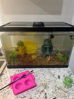 Fish Tank Aquarium with SpongeBob Decorations