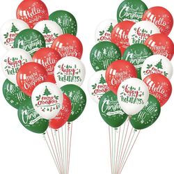 54Pcs Christmas Party Balloons 12 Inch Red Green White Latex Balloon for Festival Decorations 6 Merry Xmas Styles