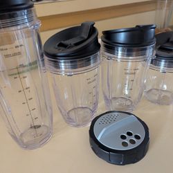 4 New Nutri Ninja Jars And Lids, Extra Straining Lid 