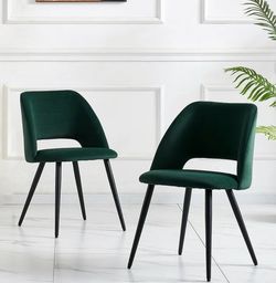 Kitchen Dining Chairs Set of 2 Green Upholstered Modern Chairs for Dining Room Metal Legs
